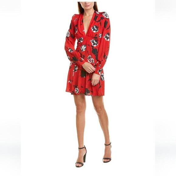Yumi Kim NWT Shore Thing Tango Red Black Floral Mini Plunge Dress XS MSRP $238 - Picture 14 of 14